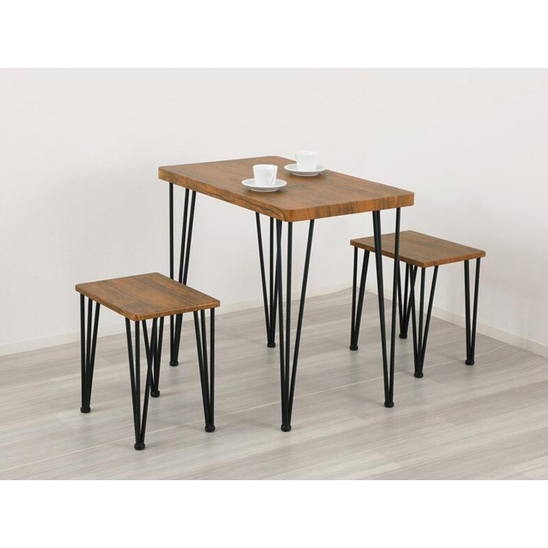 アートダイニング3点セット ヴィンテージブラウン ダイニングセット 木目 スチール 食卓テーブルセット ダイニングチェアー コンパクト スタイリッシュ 北欧 | 