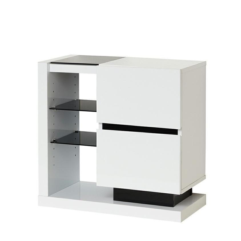 鏡面扉付ラック 幅60cm シンプル おしゃれ モノトーン色 鏡面 ルーター モデム収納 DVDラック ディスプレイラック スタイリッシュ 収納棚 | 