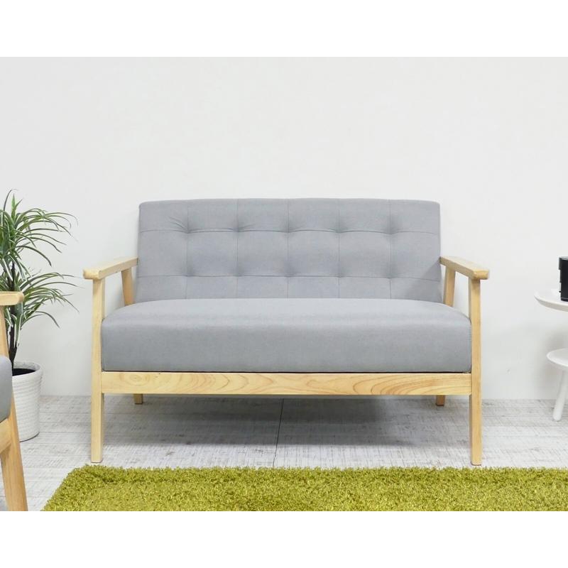 2Pソファ オスロ グレー 2人掛け おしゃれ シンプル 北欧 木目 木肘ソファー いす チェアー 椅子 コンパクト 2人がけ 高級感 リビング ダイニング ファブリック | 