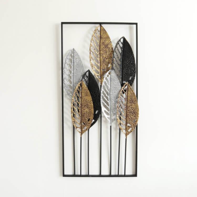 ウォールアートパネル 壁掛け 壁飾り 3カラーリーフ ウォールデコレーション アイアン インテリア おしゃれ モダン オブジェ アンティーク エレガント | 