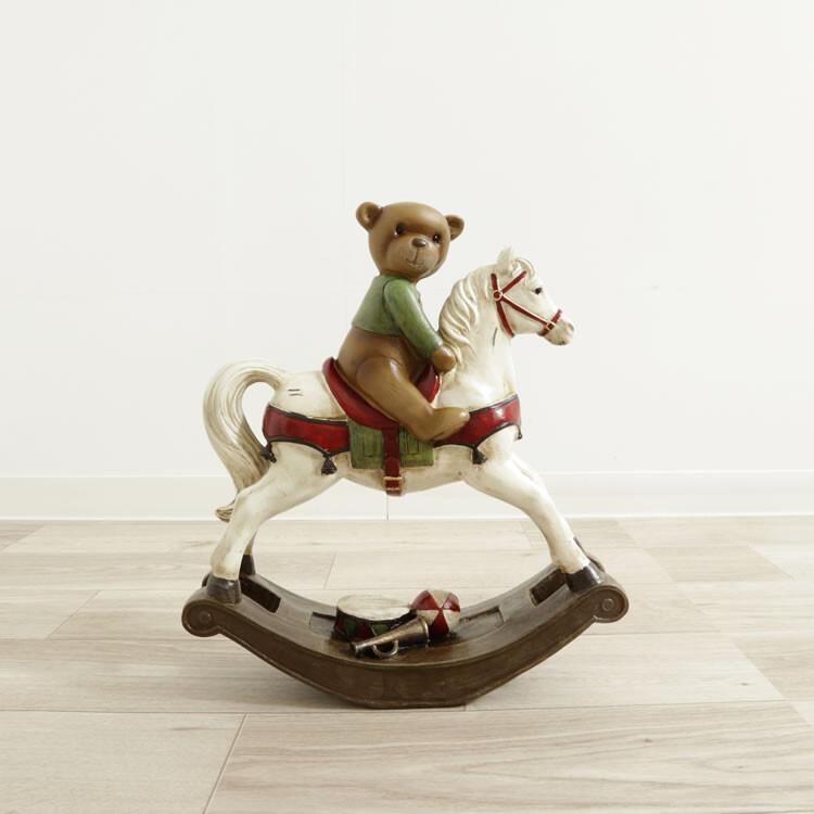 ディスプレイとしてかわいい♪ 置物 ロッキングホース＆クマ オブジェ 置き物 アンティーク エレガント | 