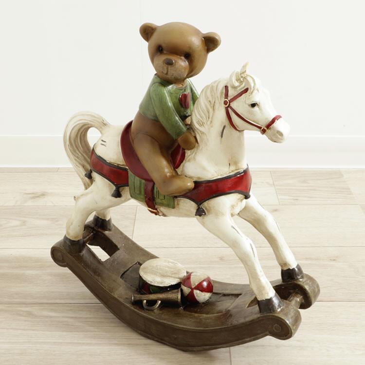 ディスプレイとしてかわいい♪ 置物 ロッキングホース＆クマ オブジェ 置き物 アンティーク エレガント |  | 01