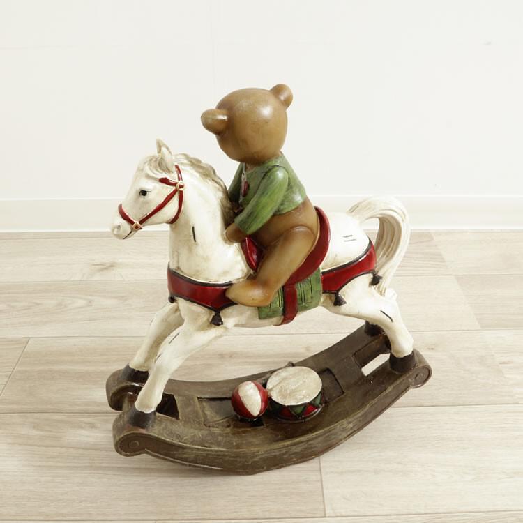 ディスプレイとしてかわいい♪ 置物 ロッキングホース＆クマ オブジェ 置き物 アンティーク エレガント |  | 02