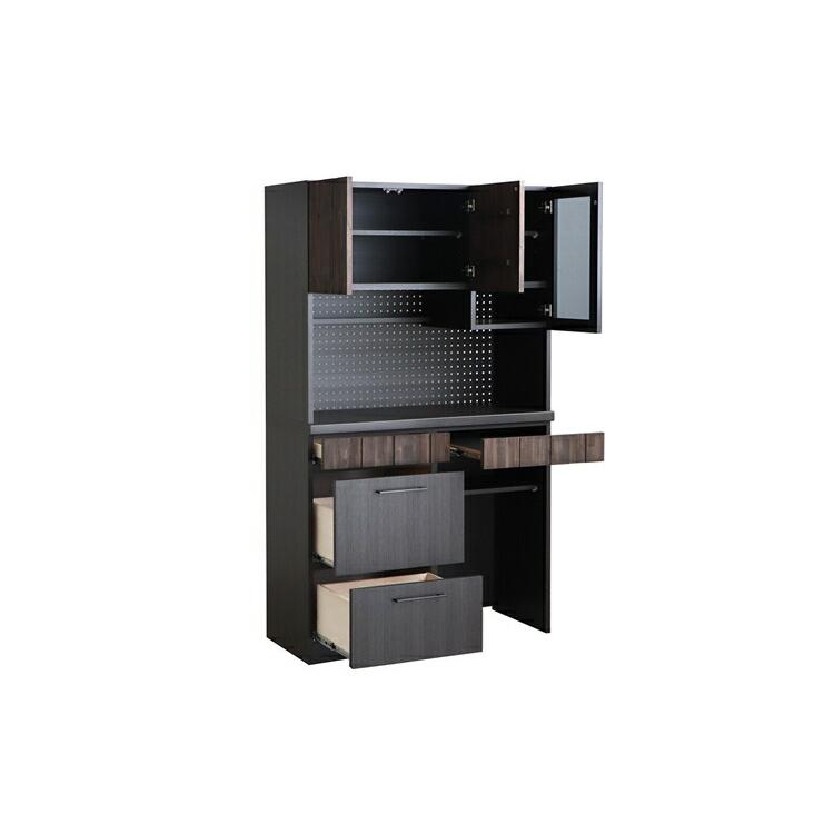 RESE(レセ) 105KB B (ガラス上台・ダスト下台) キッチンボード 食器棚 無垢 木製 コンセント キッチン収納 レンジボード レンジ台 収納 |  | 02