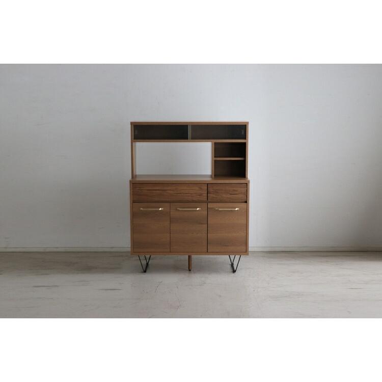 リガラ 105マルチキャビ LBR 木製 おしゃれ 食器棚  コンパクト キッチンボード キッチン 収納 レンジ台 レンジボード 日本製 オーク無垢 | 