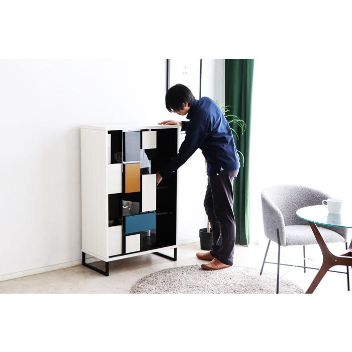 キャビネット コンソール 日本製 サイドラック サイドボード モンドール おしゃれ 北欧 モダン ヨーロピアン 幾何学的 モンドリアン柄 マルチカラー 一人暮らし | ブランド登録なし | 06