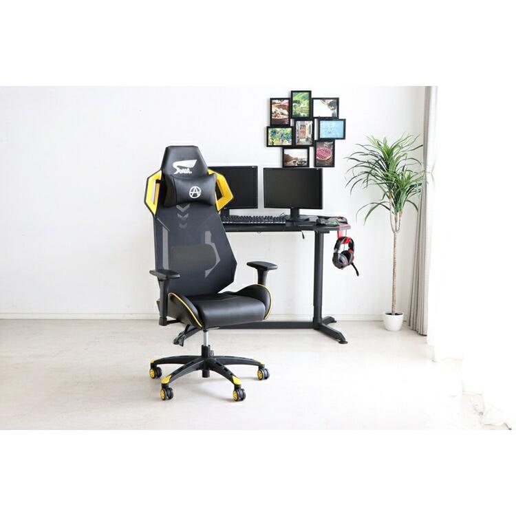 SeAGA-02 ゲーミングチェア イエロー 肘の高さと向きの調整 リクライニング 高昇降機能 オフイスチェア パソコンチェア ワークチェアー キャスター | 