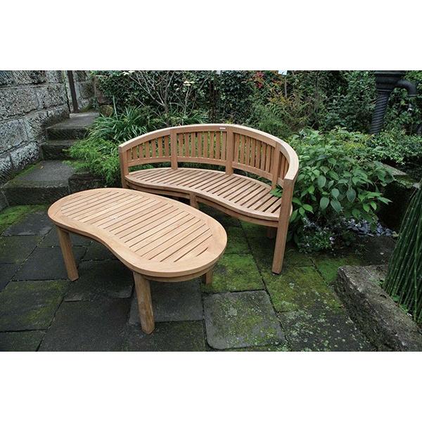 バナナテーブル ガーデンテーブル 完成品 楕円形 庭用 ガーデンファニチャー エクステリア 屋外用 丸型 円形 ウッドテーブル