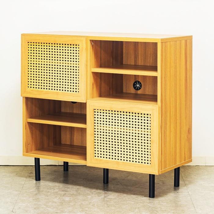 キャビネット コンソール 90cm ラタン風 ナチュラル おしゃれ 北欧 和モダン アジアン カントリー 木製 レトロ ヴィンテージ リビング収納 モダン 電話台 FAX台 | ブランド登録なし | 02