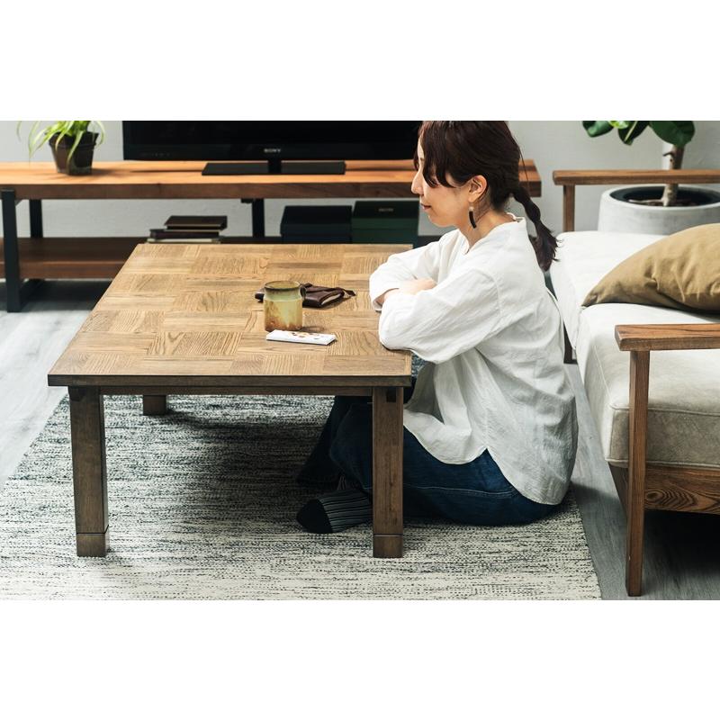 こたつテーブル 120/135幅 継脚1段付き 高さ調節 センターテーブル ローテーブル 座卓 オーク突板 ブロック調 長方形 ヴィンテージ風 コタツ 4人用 高さ調整 お | ブランド登録なし | 08
