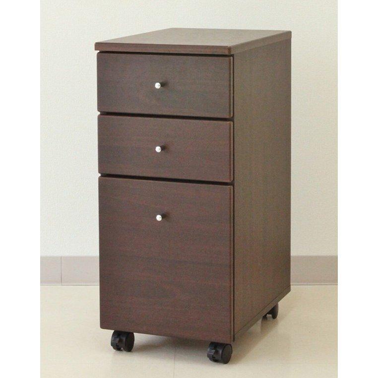 デスクワゴン 単品 ブラウン 幅30cm 木製 サイドワゴン キャスター付き オフィスワゴン チェスト 収納 引き出し おしゃれ 北欧 | 