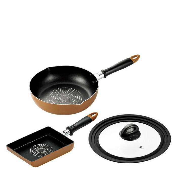来栖けい IH対応 深型両口フライパン24cm＆玉子焼13×18cm ガラス蓋付 セット 調理器具 調理小物 ガス火対応 IH対応 フライパン 調理用品 キッチン | 