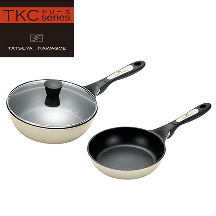 タツヤ・カワゴエ ディープパン24cmガラス蓋付＆フライパン20cm 調理器具 調理小物 ガス火対応 IH対応 フライパンセット 調理用品 キッチン | 