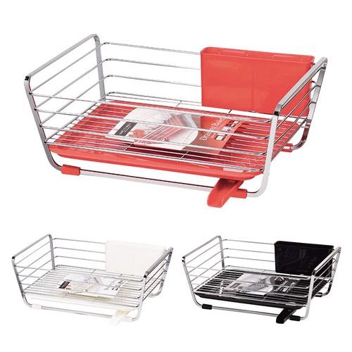 水切りバスケット レッド ブラック ホワイト スライド式 水切りラック 水切りカゴ 水切りかご つけ置き キッチン収納 水切りトレー 台所収納 食器収納 | ブランド登録なし