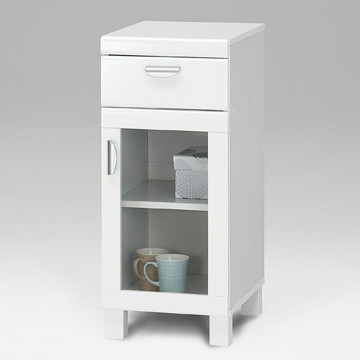 ハイグロス仕上キャビネット 収納家具  白 ホワイト ガラス おしゃれ リビング キッチン 扉 FAX台 プリンター台 収納棚 本棚 ラック 引き出し付き |  | 03