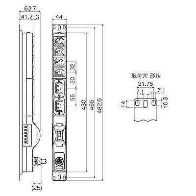 200Ｖコンセント19インチラック用6個口　安全ブレーカ　ＶＣＴケーブル5ｍＬ6−20Ｐ付　ＭＥ8636ＴＡ5