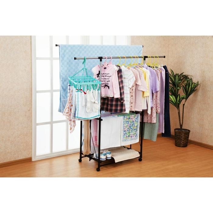 ハンガーラック 折りたたみ 洗濯物 コンパクト 物干し 服収納 ランドリー 部屋干し 大容量 タオル掛け キャスター付き ブラック 折り畳み シンプル スタンダード | ブランド登録なし