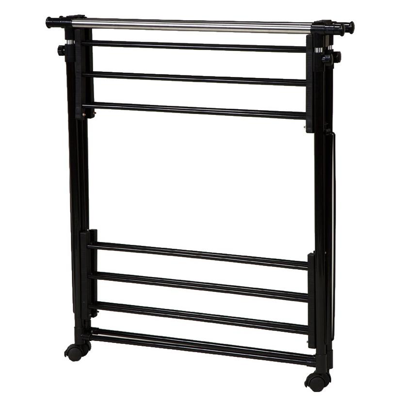 ハンガーラック 折りたたみ 洗濯物 コンパクト 物干し 服収納 ランドリー 部屋干し 大容量 タオル掛け キャスター付き ブラック 折り畳み シンプル スタンダード | ブランド登録なし | 11