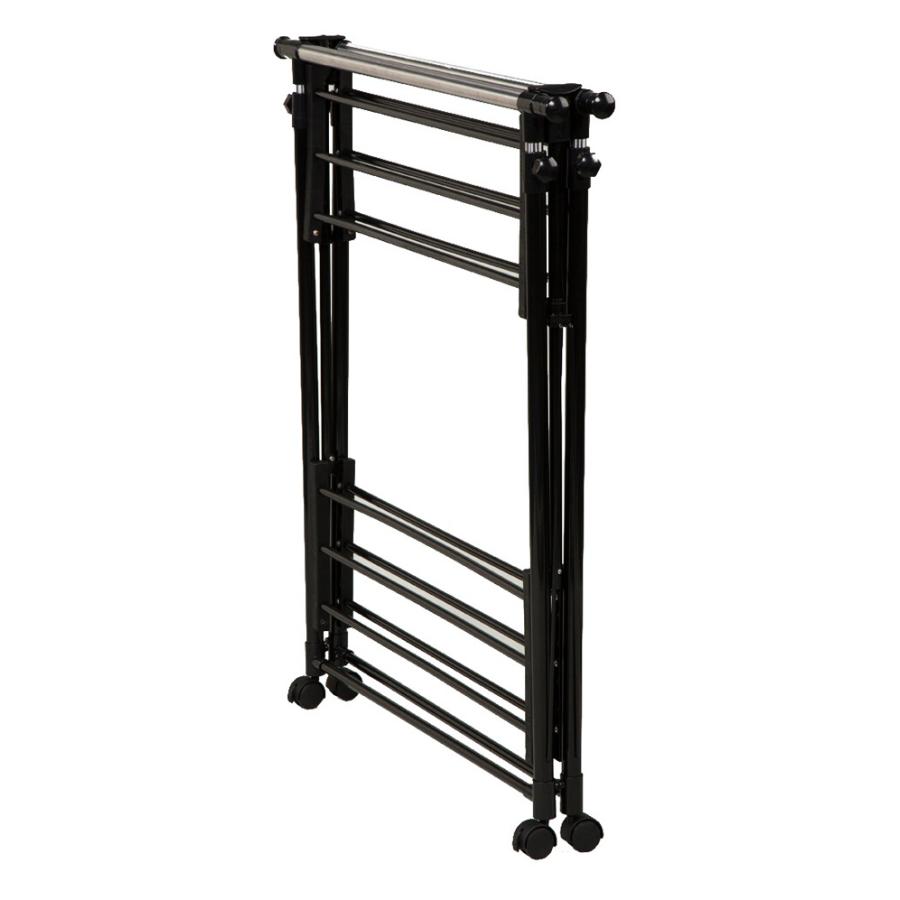 ハンガーラック 折りたたみ 洗濯物 コンパクト 物干し 服収納 ランドリー 部屋干し 大容量 タオル掛け キャスター付き ブラック 折り畳み シンプル スタンダード | ブランド登録なし | 12