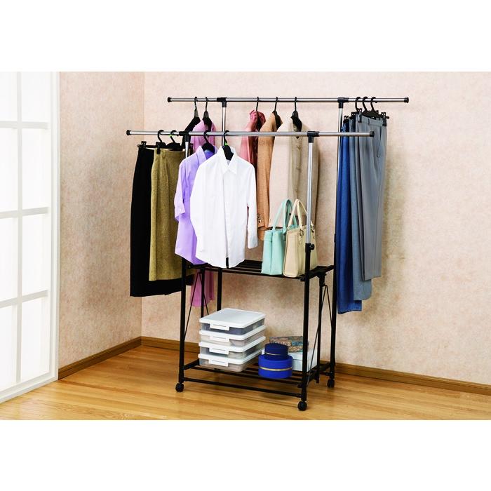 ハンガーラック 折りたたみ 洗濯物 コンパクト 物干し 服収納 ランドリー 部屋干し 大容量 タオル掛け キャスター付き ブラック 折り畳み シンプル スタンダード | ブランド登録なし | 03