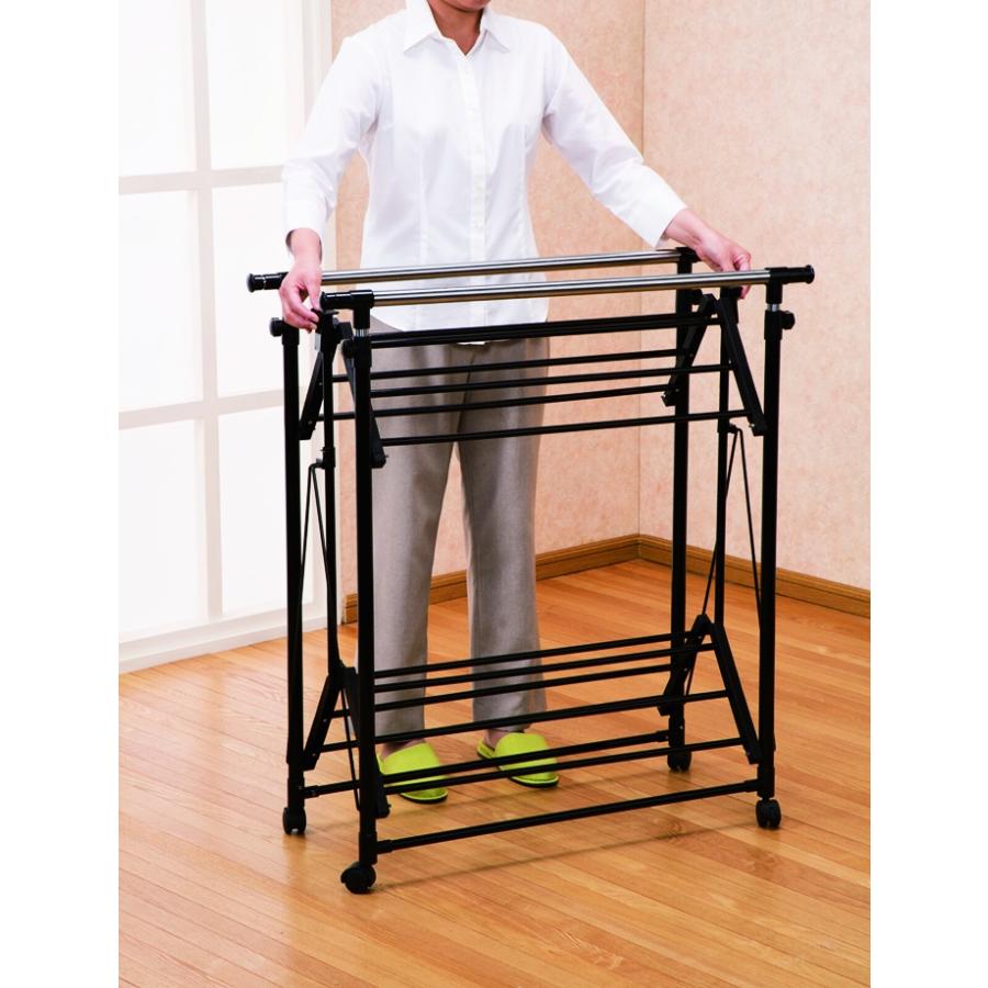 ハンガーラック 折りたたみ 洗濯物 コンパクト 物干し 服収納 ランドリー 部屋干し 大容量 タオル掛け キャスター付き ブラック 折り畳み シンプル スタンダード | ブランド登録なし | 09
