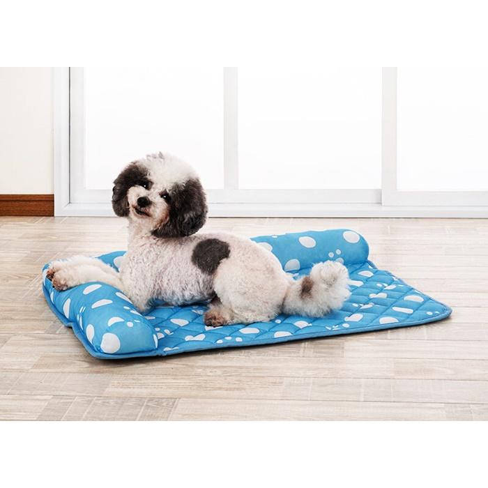 ペットマット 50×70 ペットベッド ひんやり 小型犬 猫 冷感 冷たい 接触冷感足あと柄シリーズ マット おしゃれ かわいい ブルー 夏用 | ブランド登録なし | 01