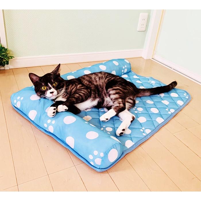 ペットマット 50×70 ペットベッド ひんやり 小型犬 猫 冷感 冷たい 接触冷感足あと柄シリーズ マット おしゃれ かわいい ブルー 夏用 | ブランド登録なし | 03