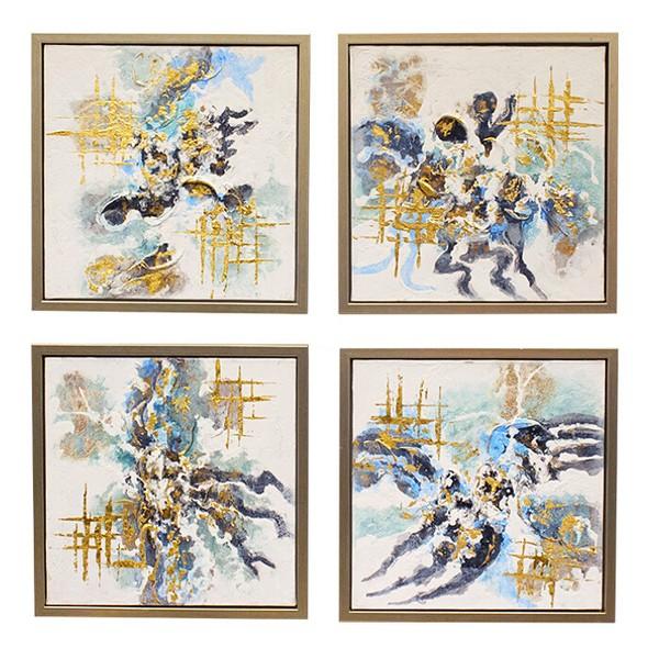 アートフレーム 4点セット 夏 ブルー ゴールド 高級感 涼しげ 額 絵 アートフレーム ウォールパネル アートボード おしゃれ 高級感 エレガント アンティーク | 