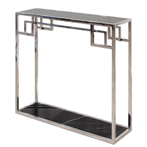 ガラス×大理石 コンソールテーブル シルバー 収納 オープンラック EH-154-S アンティーク おしゃれ 高級感 飾り棚 リビング 玄関 | 