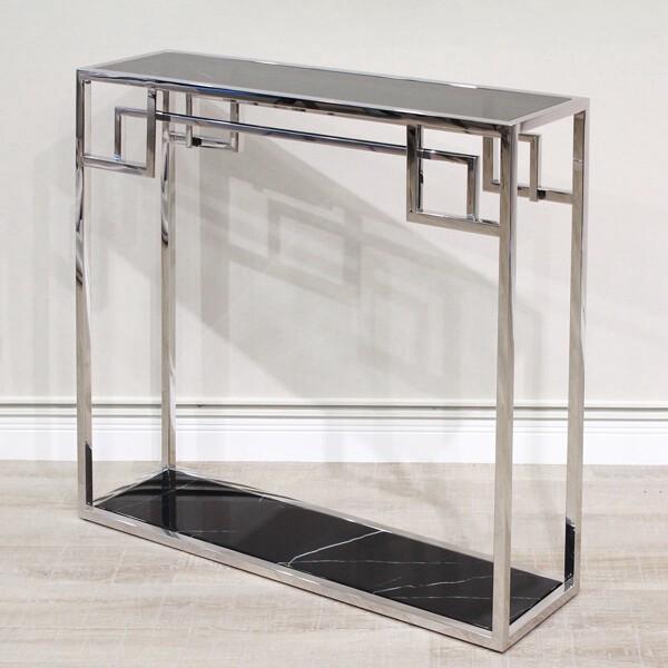 ガラス×大理石 コンソールテーブル シルバー 収納 オープンラック EH-154-S アンティーク おしゃれ 高級感 飾り棚 リビング 玄関 |  | 02