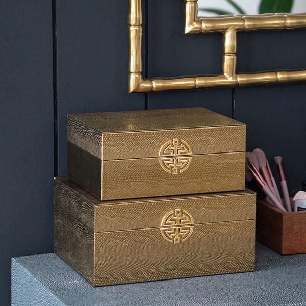 レザーボックス ゴールド 2個セット AN-82451 小物入れ 小物収納 整理整頓 卓上 机上 収納ケース 収納ボックス | 