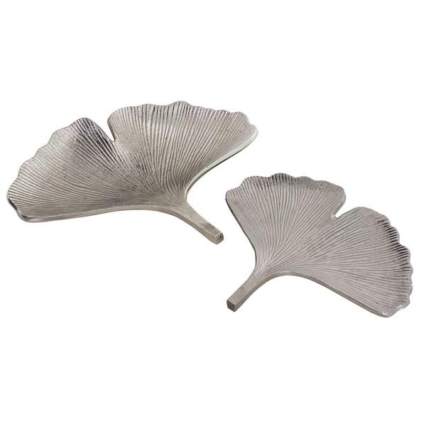 シルバーのリーフトレイ 大小セット お盆 トレー 小物入れ 小物収納 おしゃれ アンティーク 高級感 | 