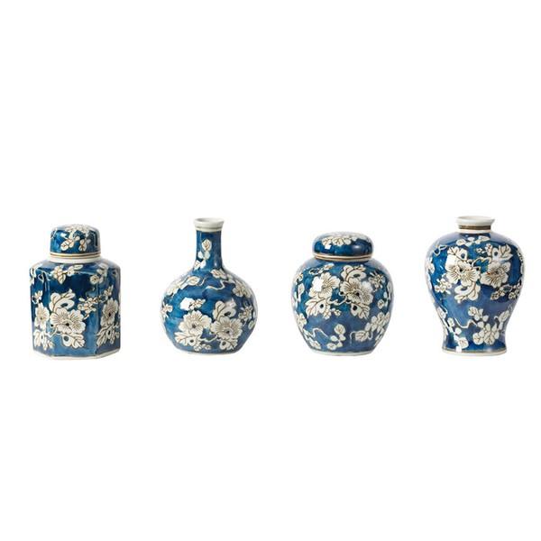 シノワズリな蓋付き壺 花瓶 4点セット AN-2272 花瓶 おしゃれ かわいい 可愛い 陶器 玄関 リビング アンティーク 花器 |  | 01