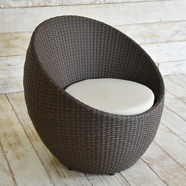 ラウンドソファ アウトドア家具 ガーデン家具 シンセティックラタン 1P クッション付き 軽量 | 