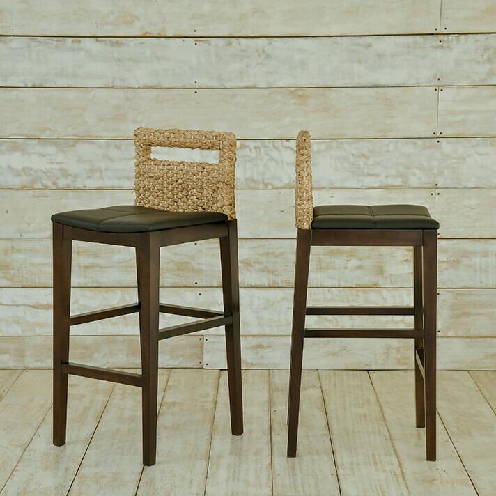 カウンターチェア ウォーターヒヤシンス アジアン家具 マホガニー材 イミテーションレザー AAA1692286240(16037円)