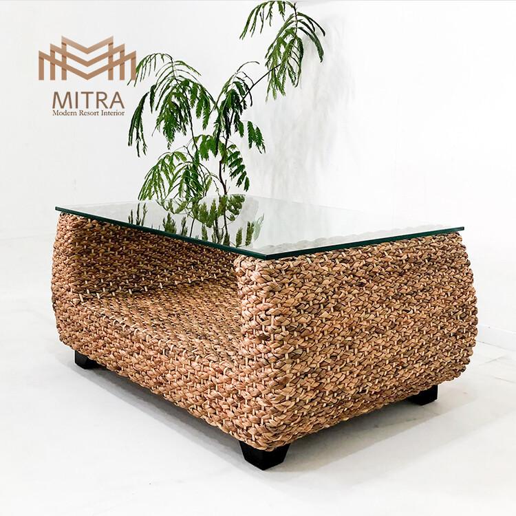 ウォーターヒヤシンス ローテーブル ガラス天板 90×60cm 高級木材マホガニー アジアン家具 | 