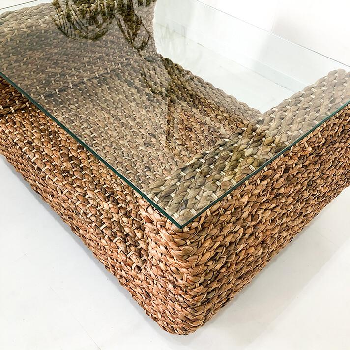 ウォーターヒヤシンス ローテーブル ガラス天板 90×60cm 高級木材マホガニー アジアン家具 |  | 02