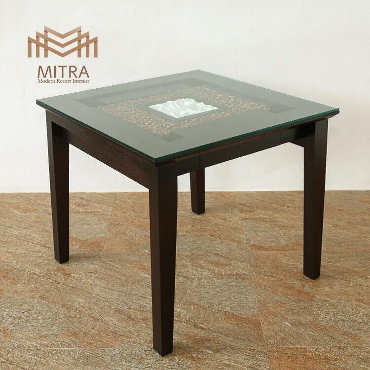 ウォーターヒヤシンス ダイニングテーブル アジアン家具 ガラス天板 幅80cm 彫刻レリーフ | 