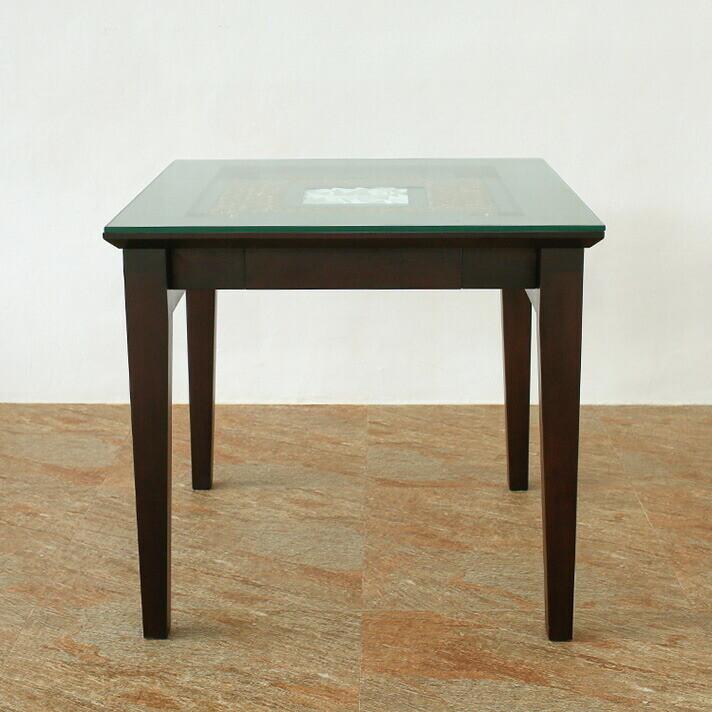 ウォーターヒヤシンス ダイニングテーブル アジアン家具 ガラス天板 幅80cm 彫刻レリーフ |  | 02