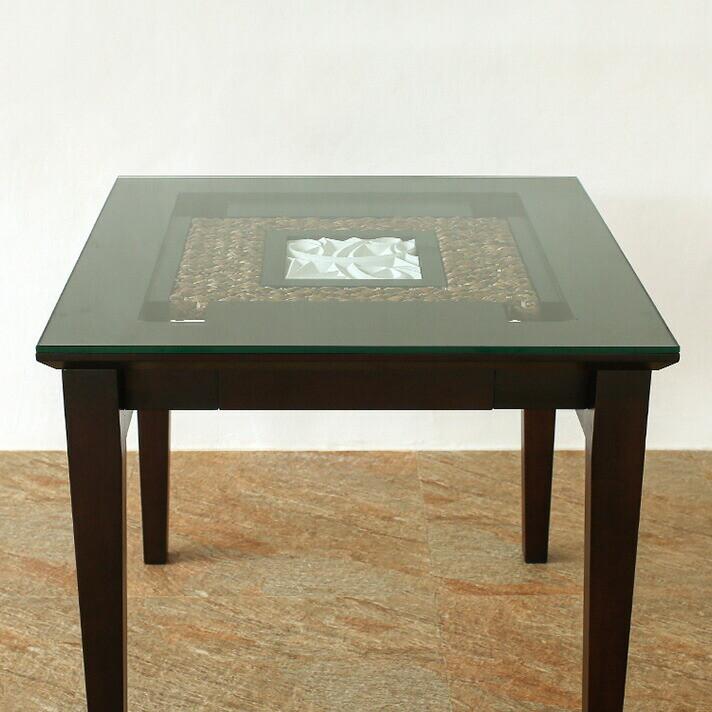 ウォーターヒヤシンス ダイニングテーブル アジアン家具 ガラス天板 幅80cm 彫刻レリーフ |  | 03