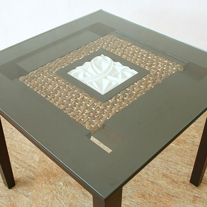 ウォーターヒヤシンス ダイニングテーブル アジアン家具 ガラス天板 幅80cm 彫刻レリーフ |  | 04