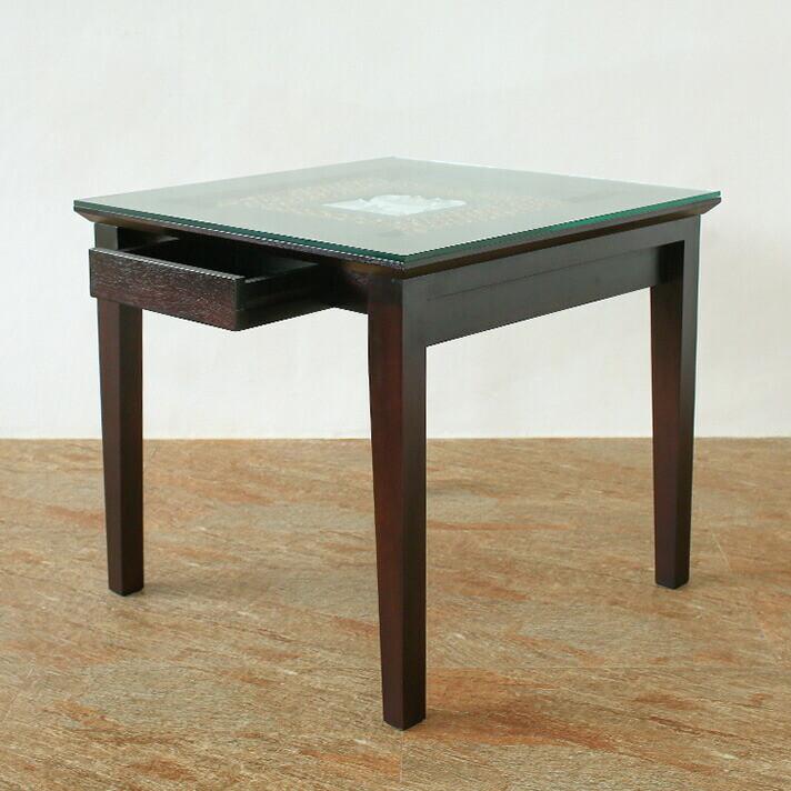 ウォーターヒヤシンス ダイニングテーブル アジアン家具 ガラス天板 幅80cm 彫刻レリーフ |  | 05