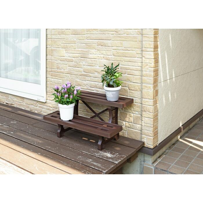 8点セット フラワースタンド2段 幅60 プラスチック 室内 屋外 おしゃれ 花台 フラワーラック ガーデニング ガーデンラック 飾り棚 ディスプレイラック 花置き台 | 