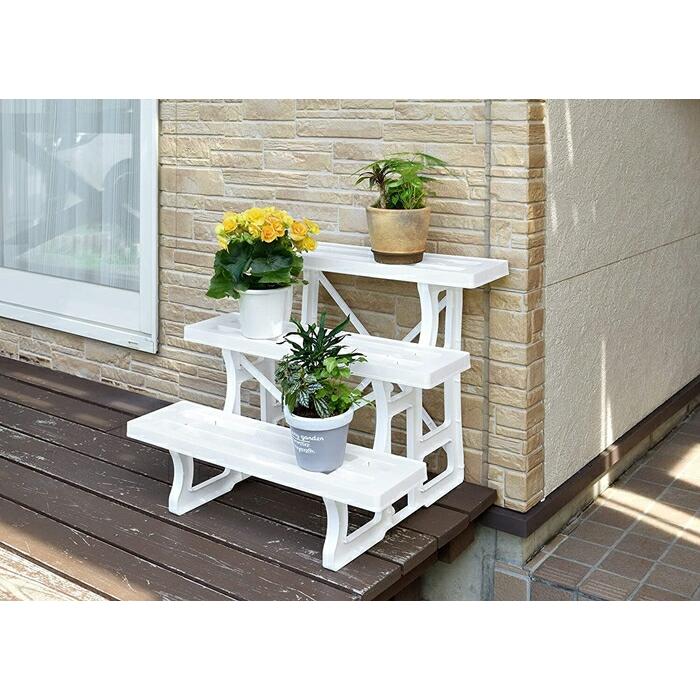 4点セット フラワースタンド3段 幅60 プラスチック 室内 屋外 おしゃれ 花台 フラワーラック ガーデニング ガーデンラック 飾り棚 ディスプレイラック 花置き台 | 