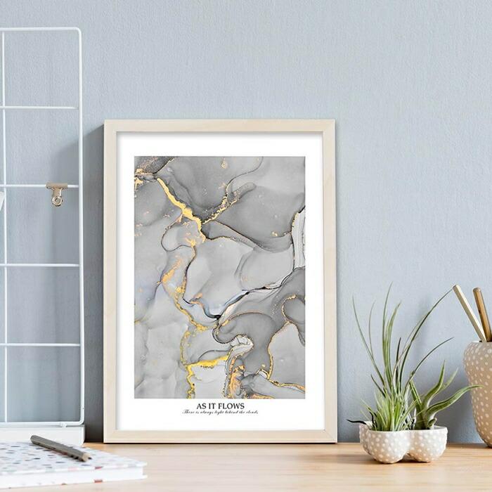【余白バランスが良い感じ】As it flows ポスター A4 北欧 モダン 絵 ナチュラル 大理石 GRAY | 