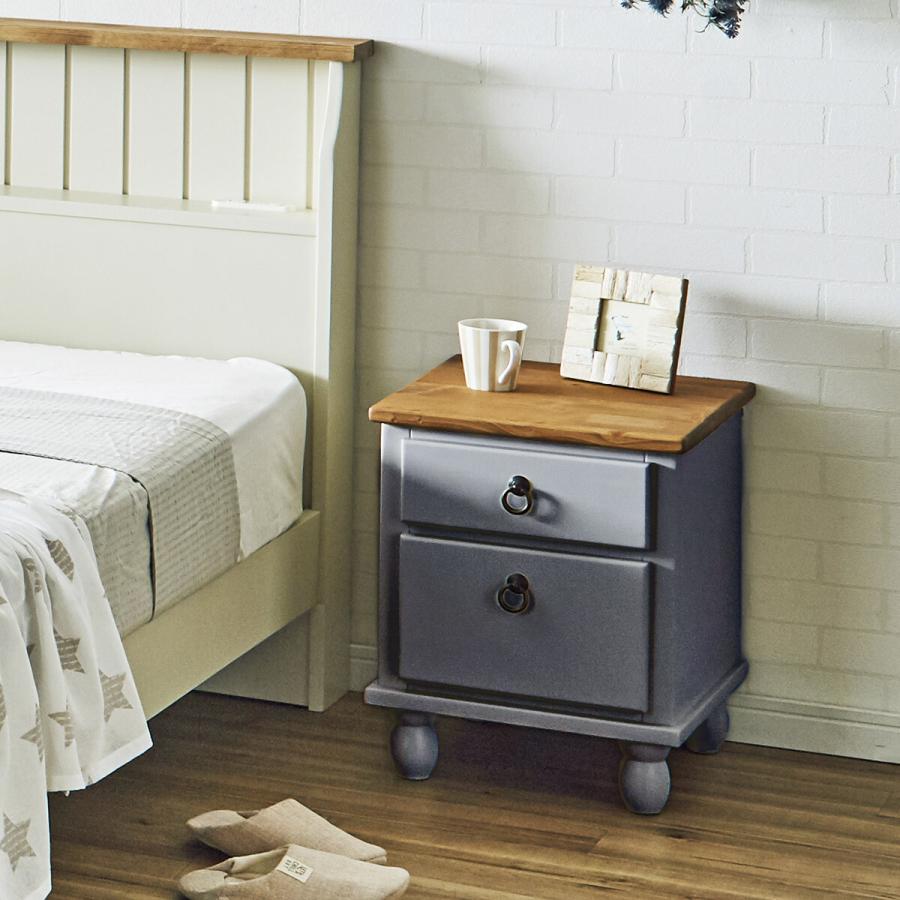 ナイトテーブル サイドテーブル 完成品 北欧 おしゃれ アンティーク 引き出し付き 収納付 木製 フレンチカントリー 飾り台 飾り棚 ブルーグレー かわいい レトロ | ブランド登録なし