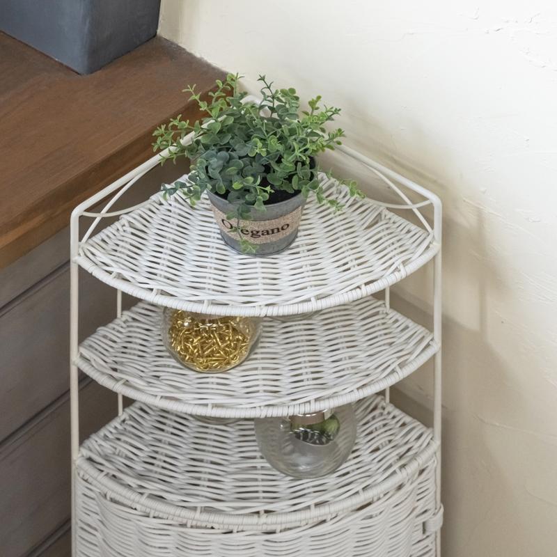 ラタン調 コーナーラック 3段 完成品 人工ラタン製 玄関 リビング おしゃれ コーナーシェルフ トイレ 飾り棚 モダン |  | 08