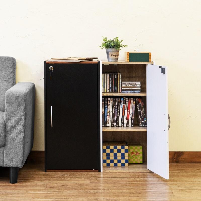 鍵付きシェルフ キャビネット サイドボード ブラック ホワイト コンソール シンプルモダン 隠す収納 木製 可動棚 北欧 ヴィンテージ リビング収納 おしゃれ | ブランド登録なし | 11