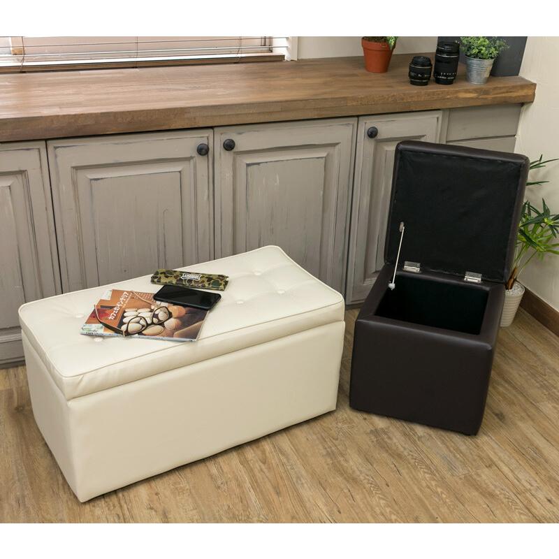 収納ベンチ スツール 椅子 収納ボックス PVCレザー ブラック ブラウン レッド アイボリー グレー 正方形 いす イス 1人掛け 合皮 オットマン ボックススツール |  | 03