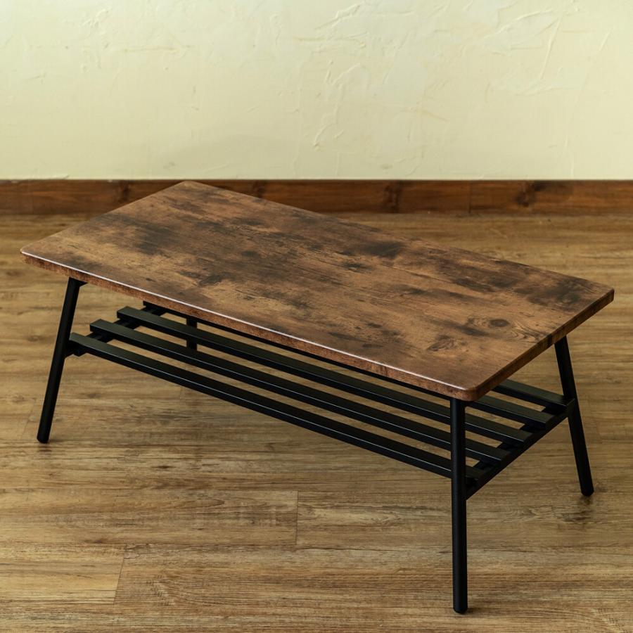 棚付折れ脚 テーブル 折り畳み Luster 80cm ローテーブル センターテーブル 座卓 リビングテーブル 木製 スチール ロータイプ  作業台 西海岸 男前インテリア |  | 02